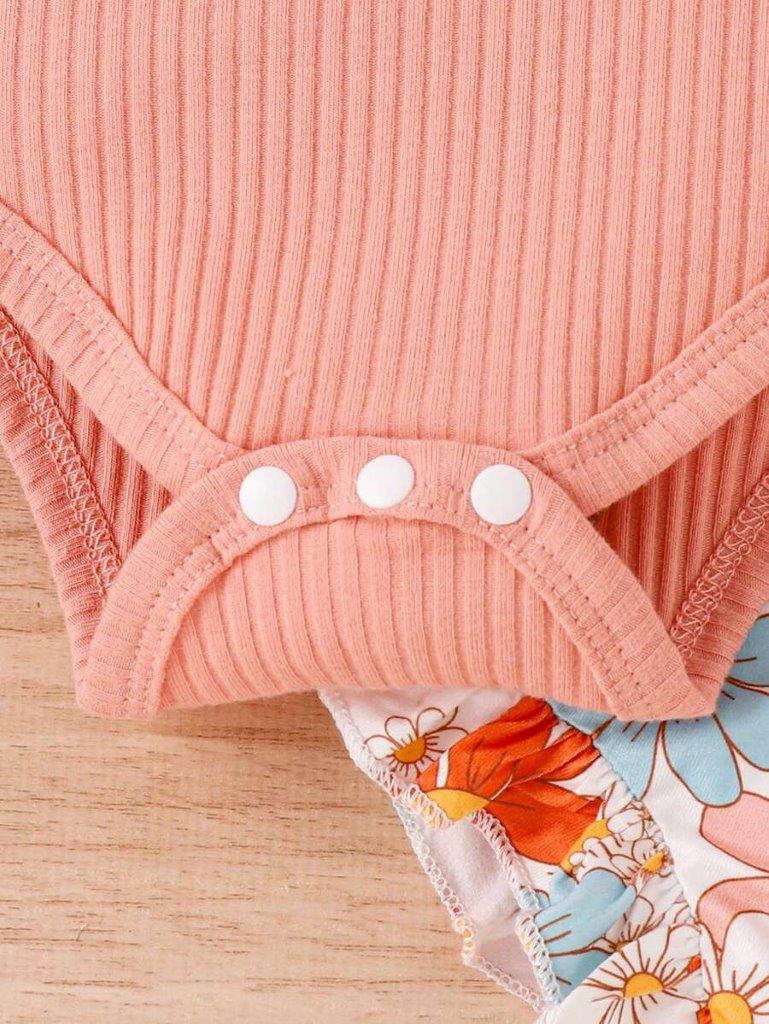 Baby Ruffle Trim Cami Bodysuit And Shorts Set