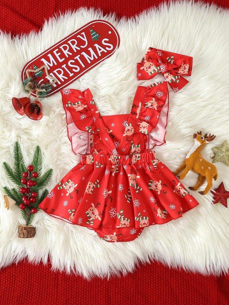 Baby Christmas Ruffle Trim Bodysuit Dress