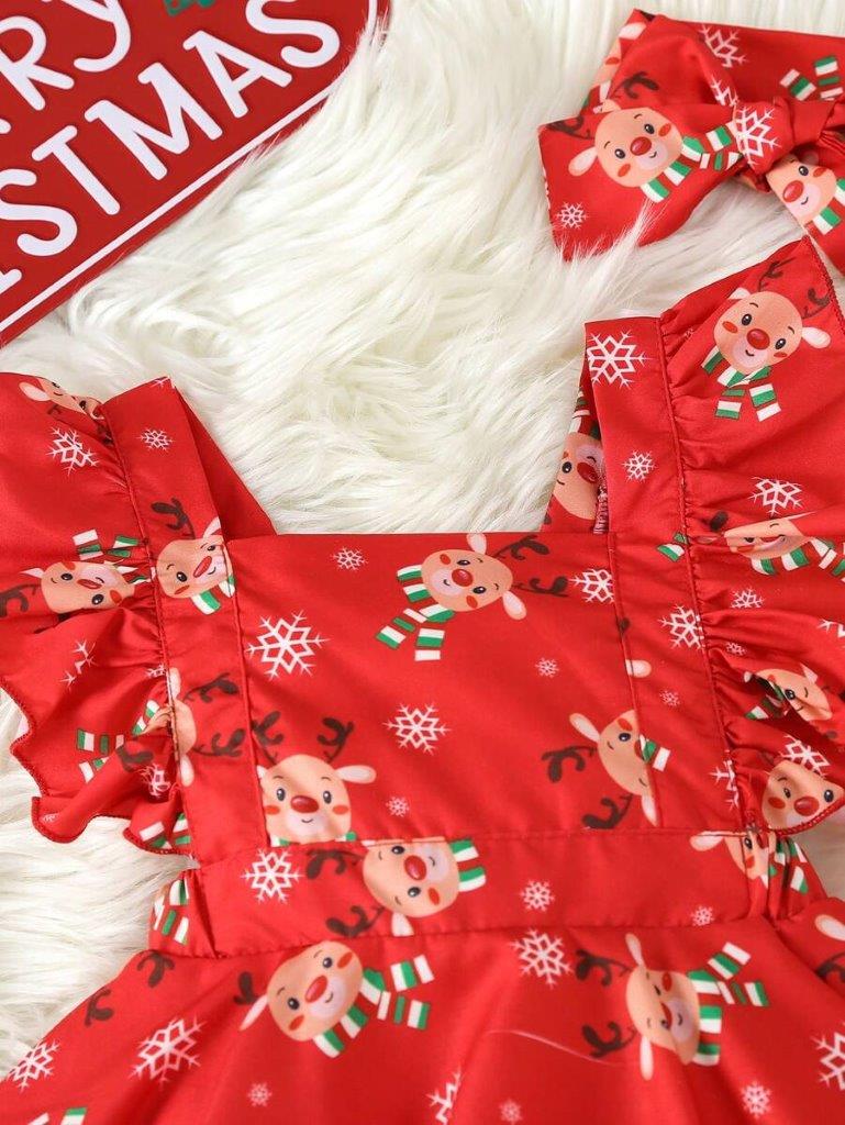 Baby Christmas Ruffle Trim Bodysuit Dress