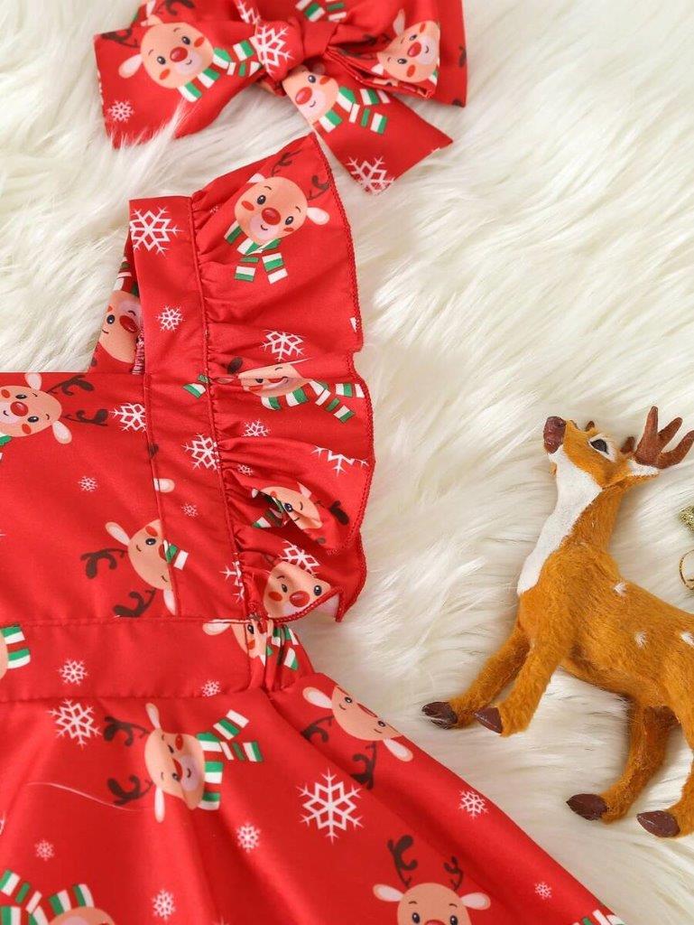 Baby Christmas Ruffle Trim Bodysuit Dress
