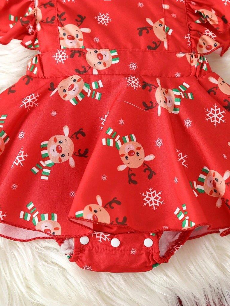 Baby Christmas Ruffle Trim Bodysuit Dress