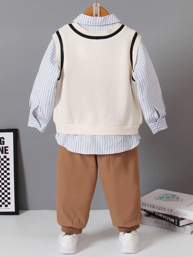 Toddler Boys Striped Shirt And Pants With Vest Set