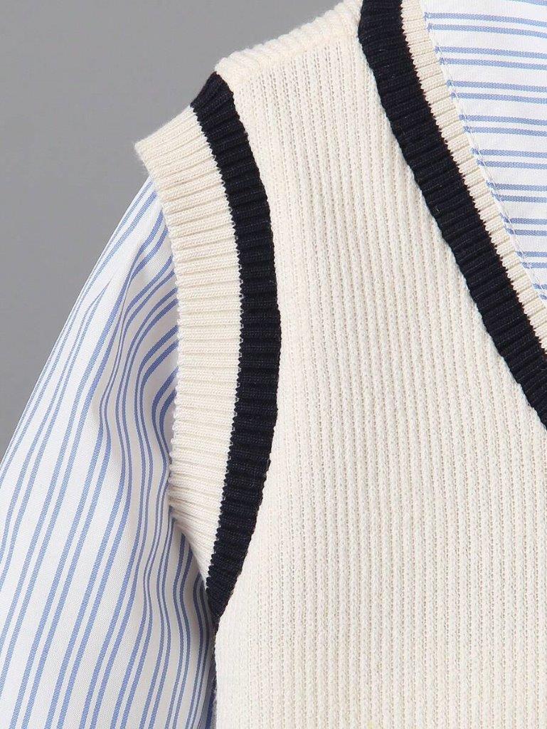 Toddler Boys Striped Shirt And Pants With Vest Set