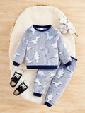 Baby Dino Flannel Pullover And Pants Set Navy