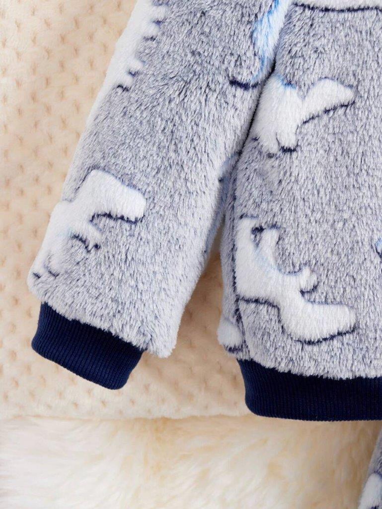 Baby Dino Flannel Pullover And Pants Set Navy