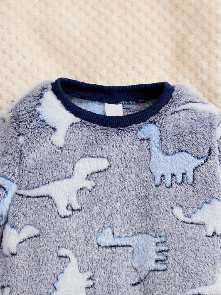 Baby Dino Flannel Pullover And Pants Set Navy