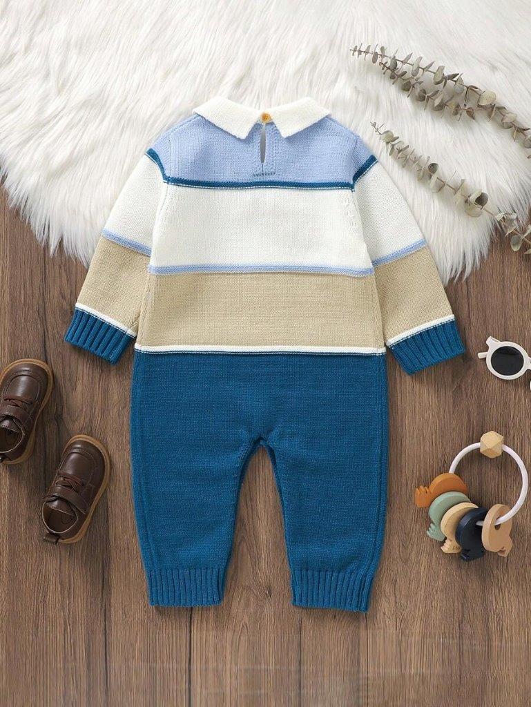 Baby Colourblock Knitted Jumpsuit Blue