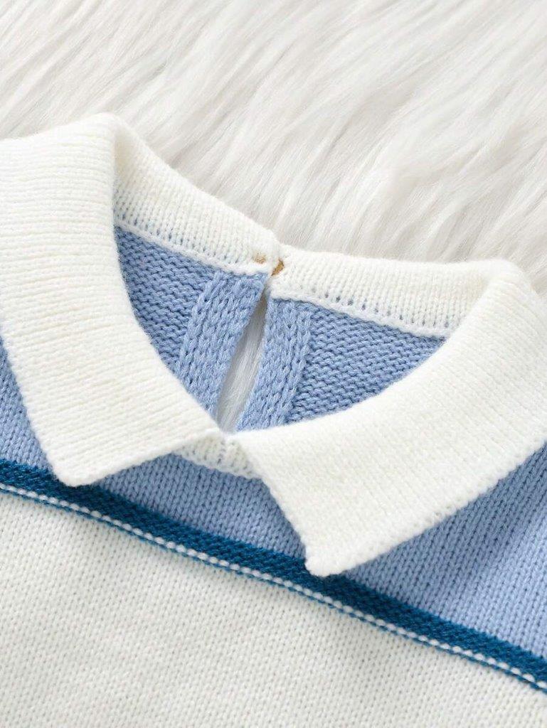 Baby Colourblock Knitted Jumpsuit Blue