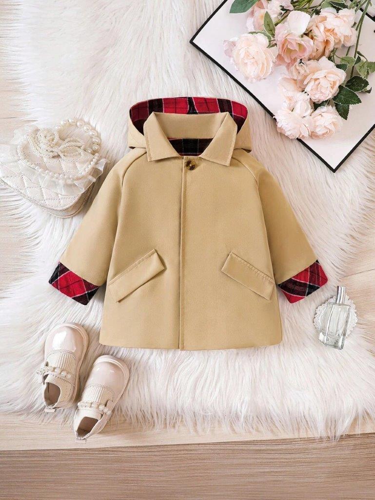 Baby Plaid Raglan Hooded Trench Coat