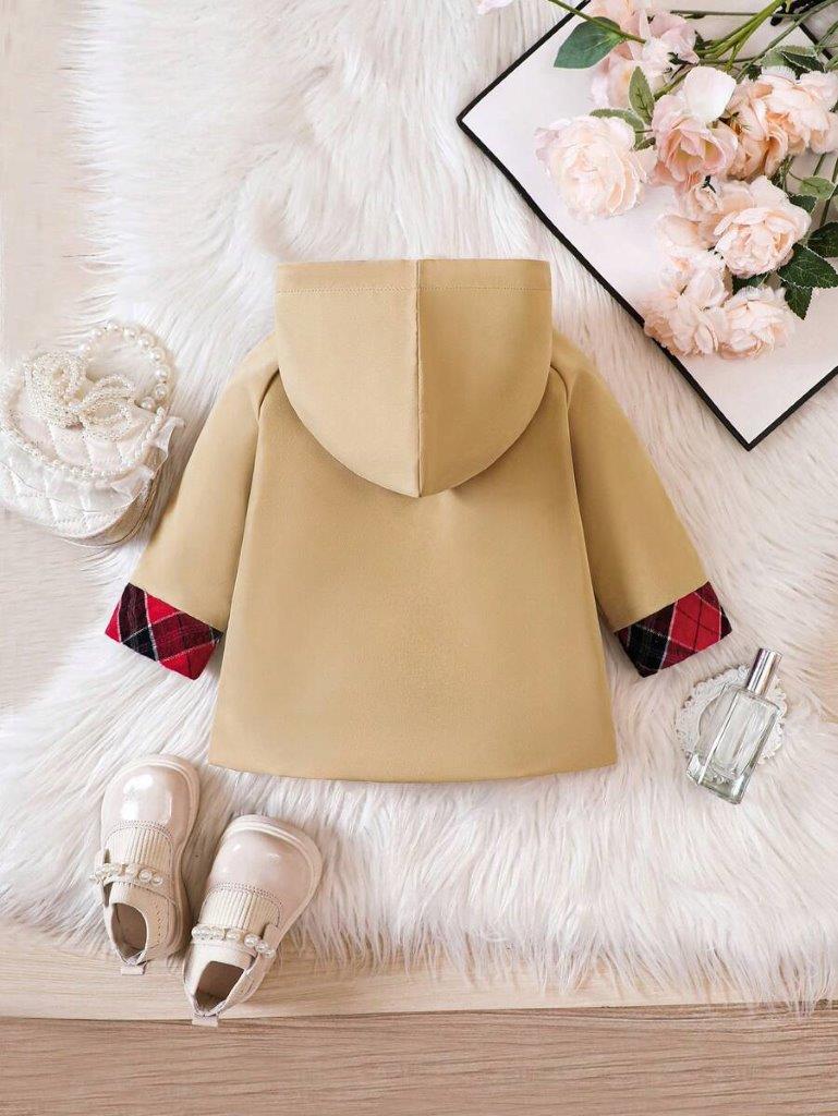 Baby Plaid Raglan Hooded Trench Coat