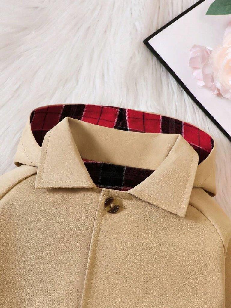 Baby Plaid Raglan Hooded Trench Coat