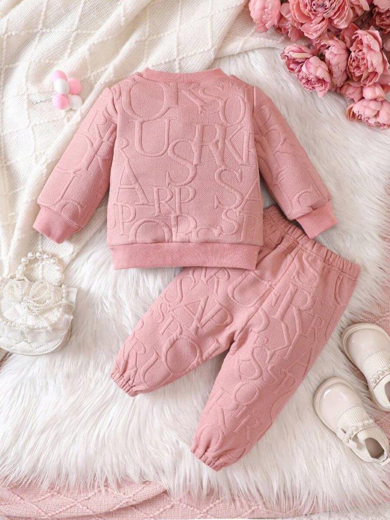 Baby Letter Embossed Sweatshirt And Pants Set