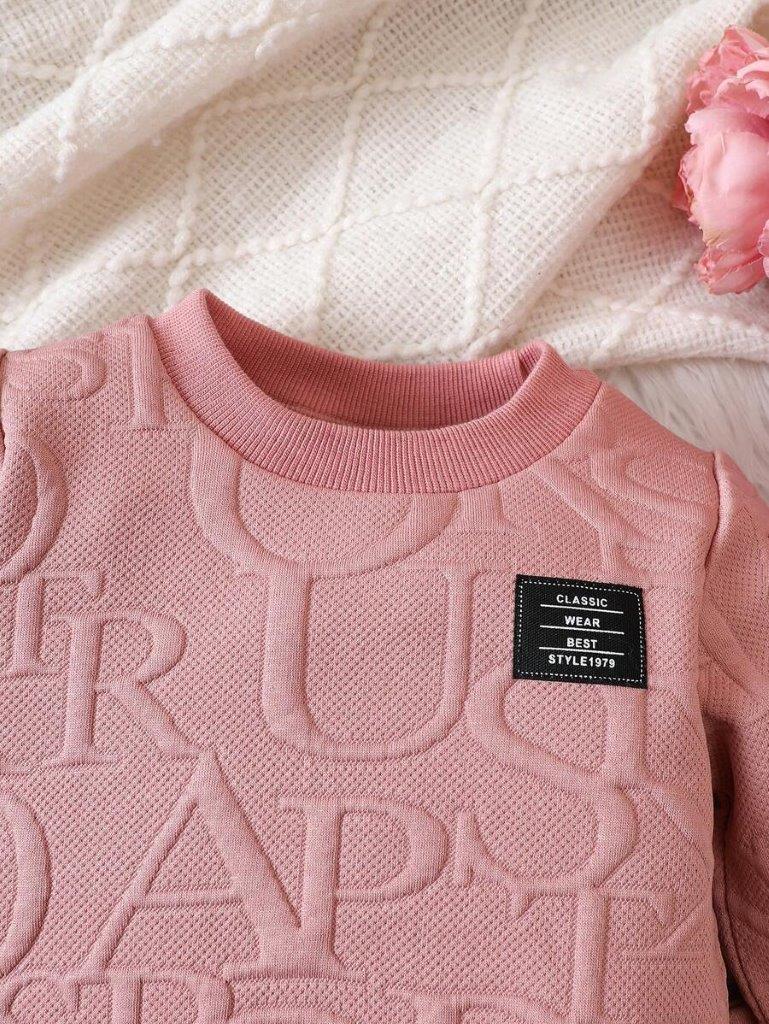 Baby Letter Embossed Sweatshirt And Pants Set