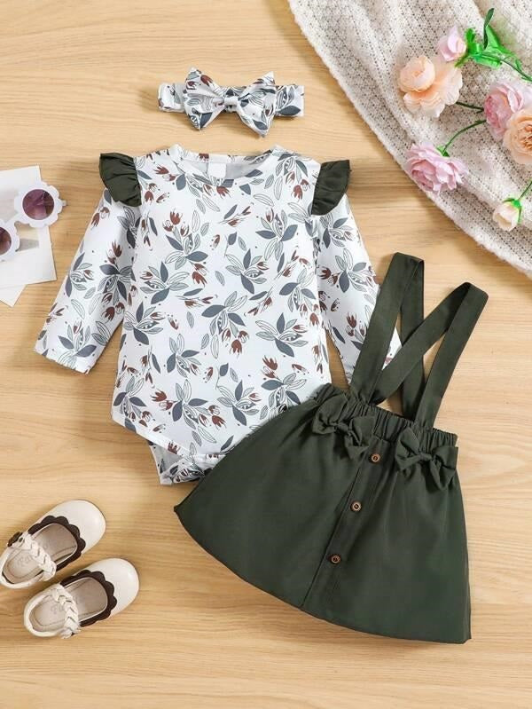 Baby Ruffle Floral Bodysuit 3 Piece Set