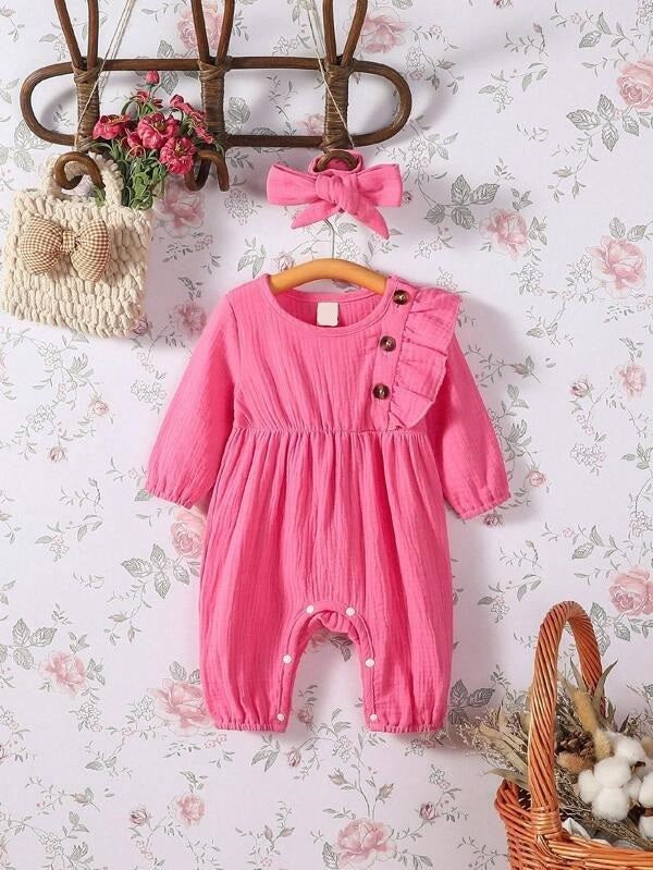 Baby Button Ruffle Trim Romper