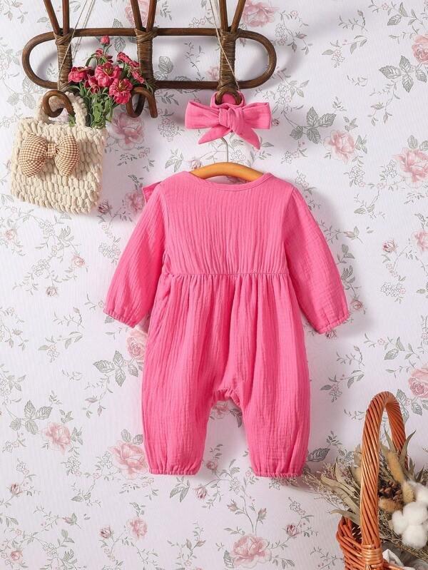 Baby Button Ruffle Trim Romper