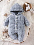 Baby Buttoned Hooded Teddy Jumpsuit Blue