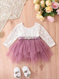 Baby Lace Mesh Bodysuit Dress Purple