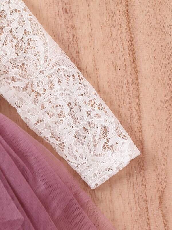 Baby Lace Mesh Bodysuit Dress Purple