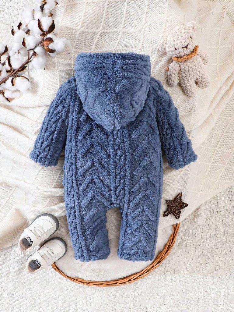 Baby Button Fluffy Hooded Jumpsuit