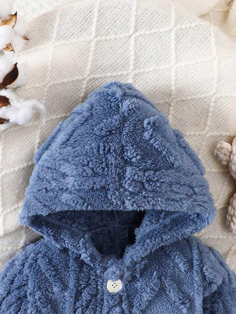 Baby Button Fluffy Hooded Jumpsuit
