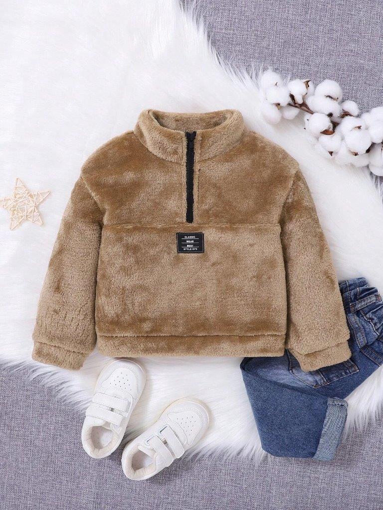Baby Half Zipper Teddy Pullover Khaki