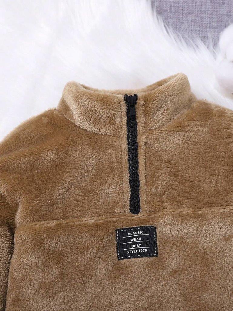 Baby Half Zipper Teddy Pullover Khaki