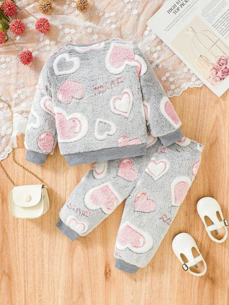 Baby Pink Heart Pullover And Pants Set