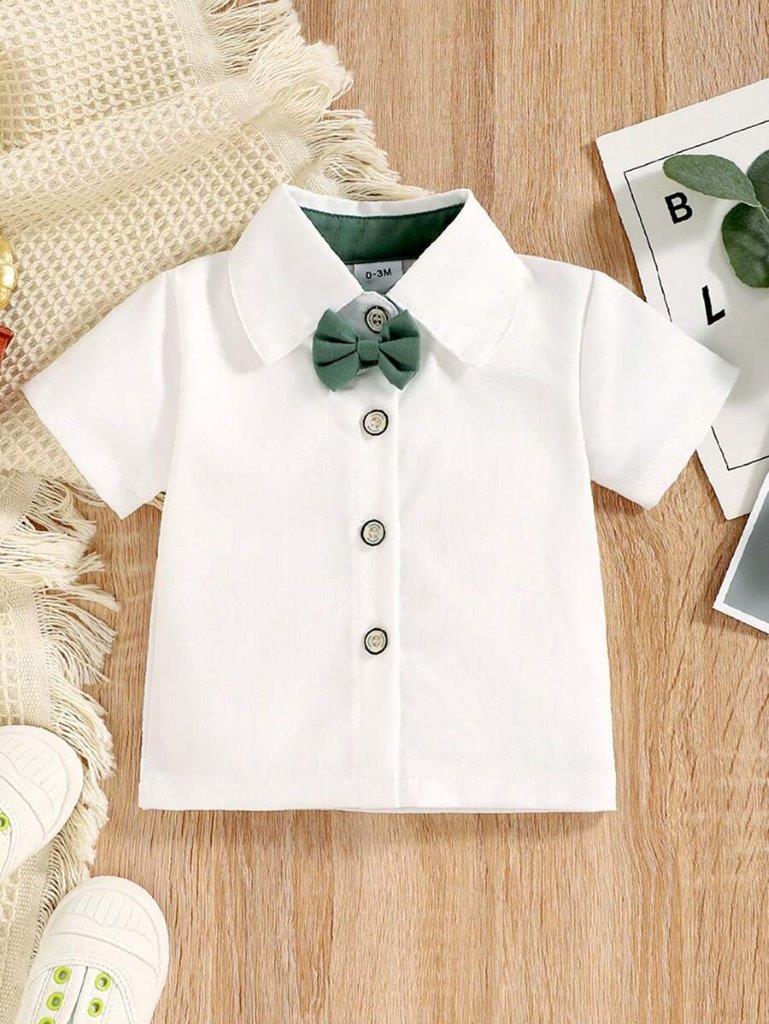 Baby 3 Piece Green Bow Tie Short Sleeve Suspender Set