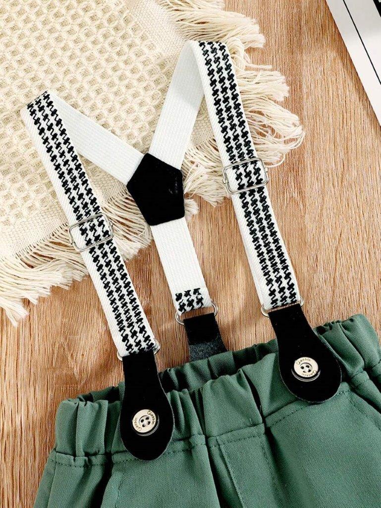 Baby 3 Piece Green Bow Tie Short Sleeve Suspender Set