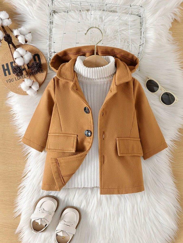Baby Brown Flap Pocket Hooded Coat