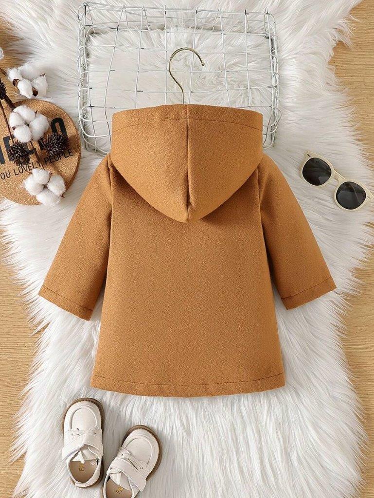 Baby Brown Flap Pocket Hooded Coat