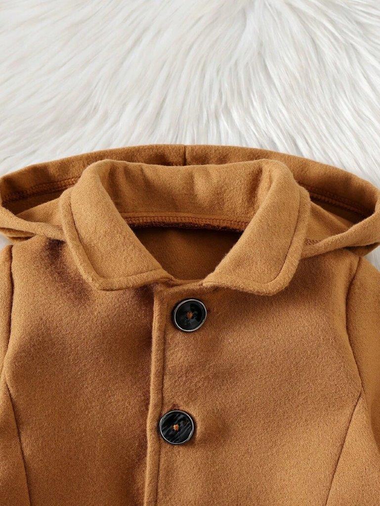 Baby Brown Flap Pocket Hooded Coat