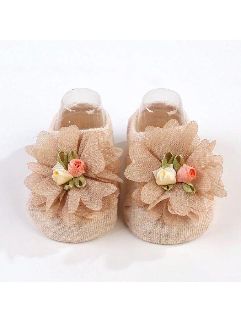 Baby Flower Decor Socks Khaki