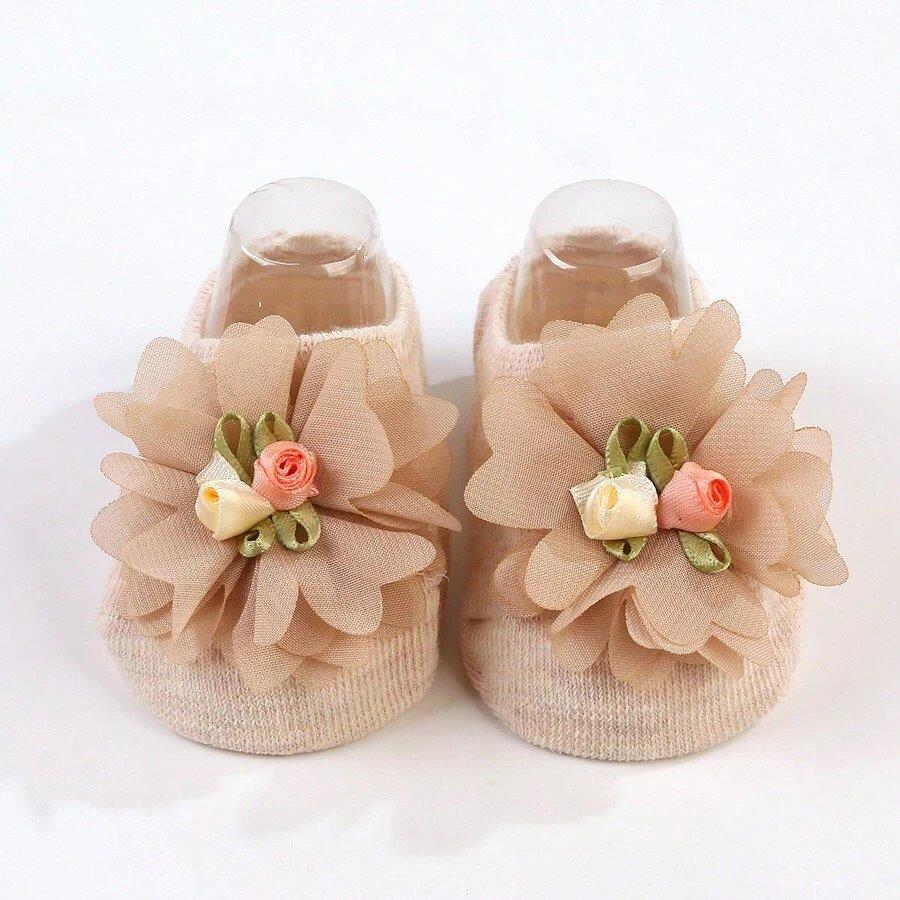 Baby Flower Decor Socks Khaki