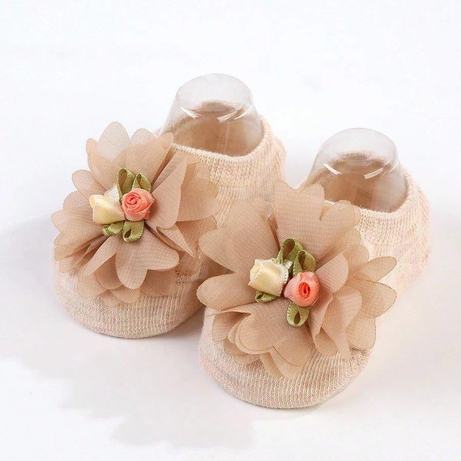 Baby Flower Decor Socks Khaki