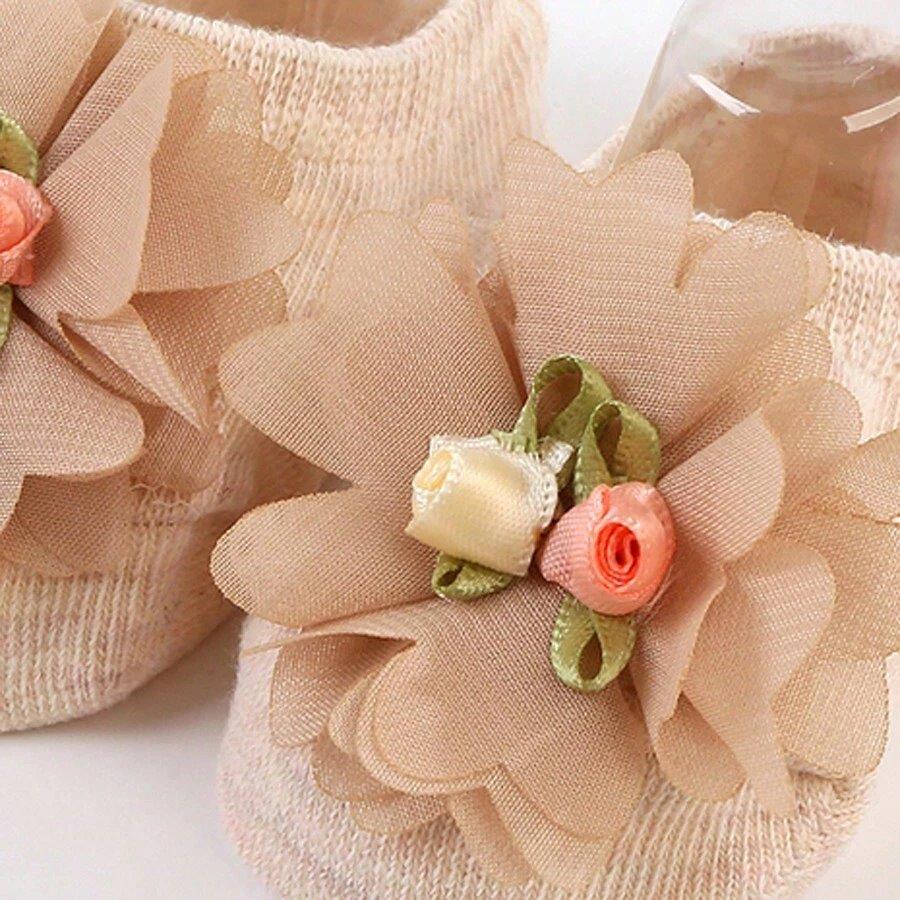 Baby Flower Decor Socks Khaki