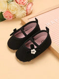 Baby Black Button Bow Flats