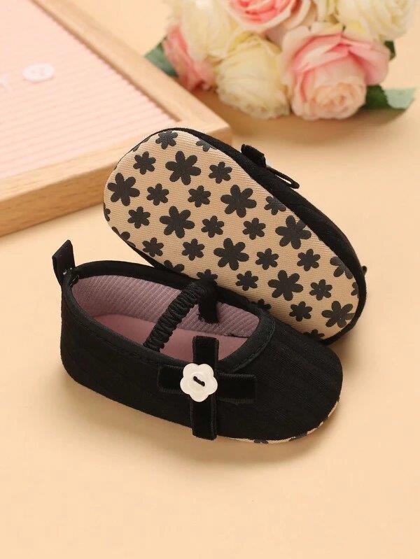 Baby Black Button Bow Flats