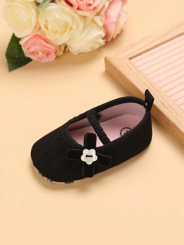 Baby Black Button Bow Flats