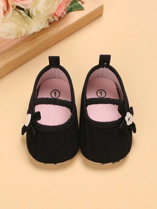 Baby Black Button Bow Flats