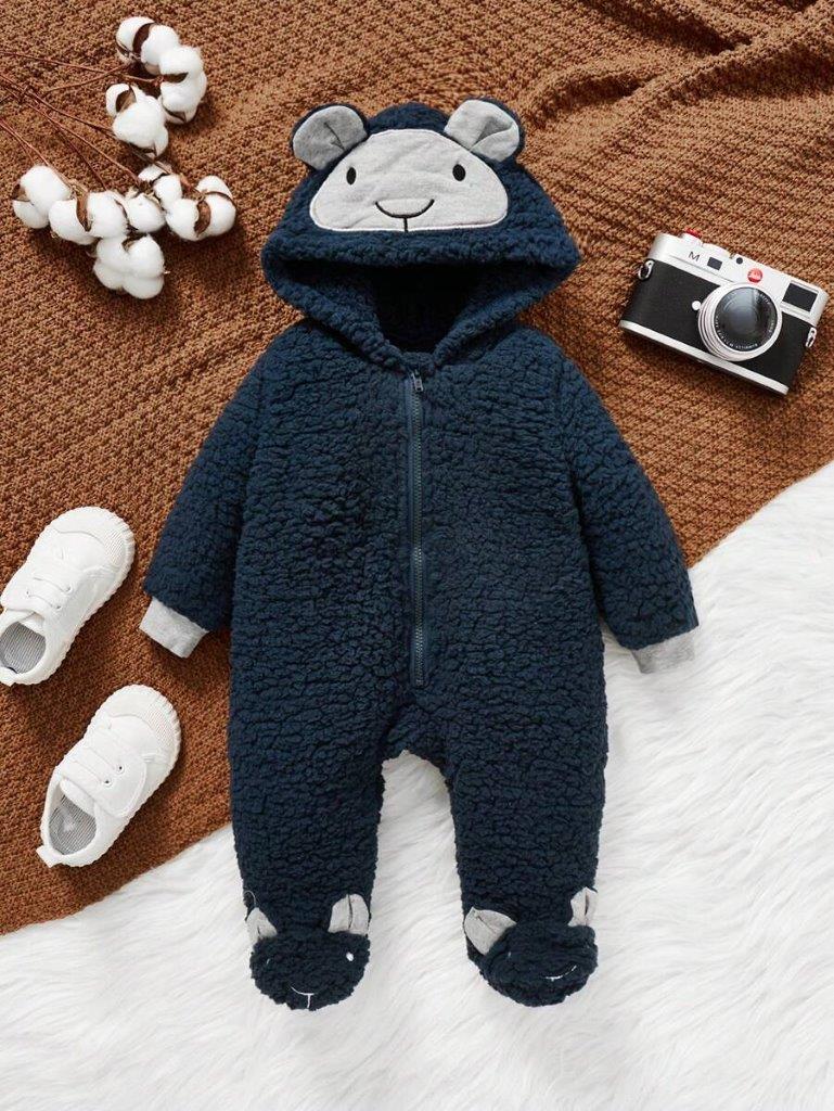 Baby 3D Ears Hooded Teddy Jumpsuit
