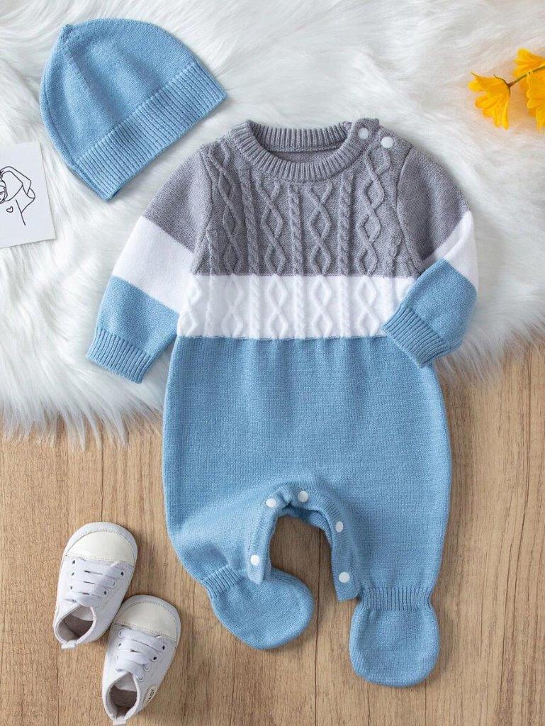Baby Cable Knitted Jumpsuit And Beanie