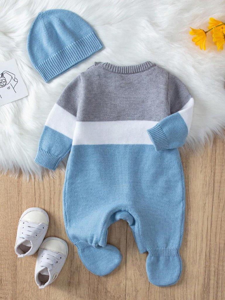 Baby Cable Knitted Jumpsuit And Beanie