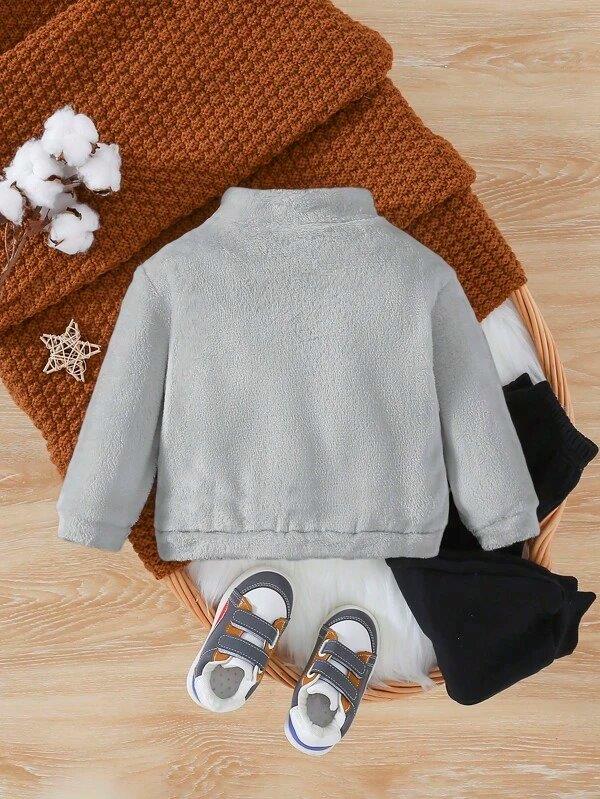 Baby Half Zipper Teddy Pullover Grey