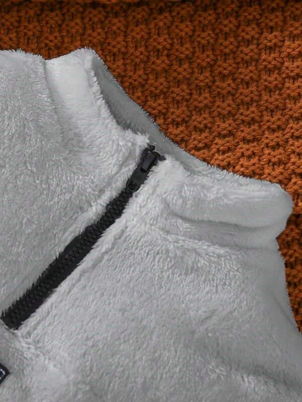 Baby Half Zipper Teddy Pullover Grey