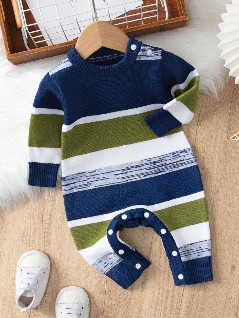 Baby Boy Stripe Colourblock Knitted Jumpsuit