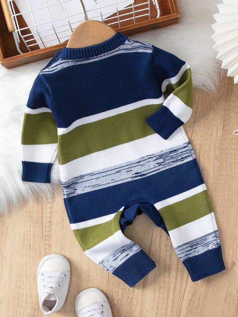 Baby Boy Stripe Colourblock Knitted Jumpsuit