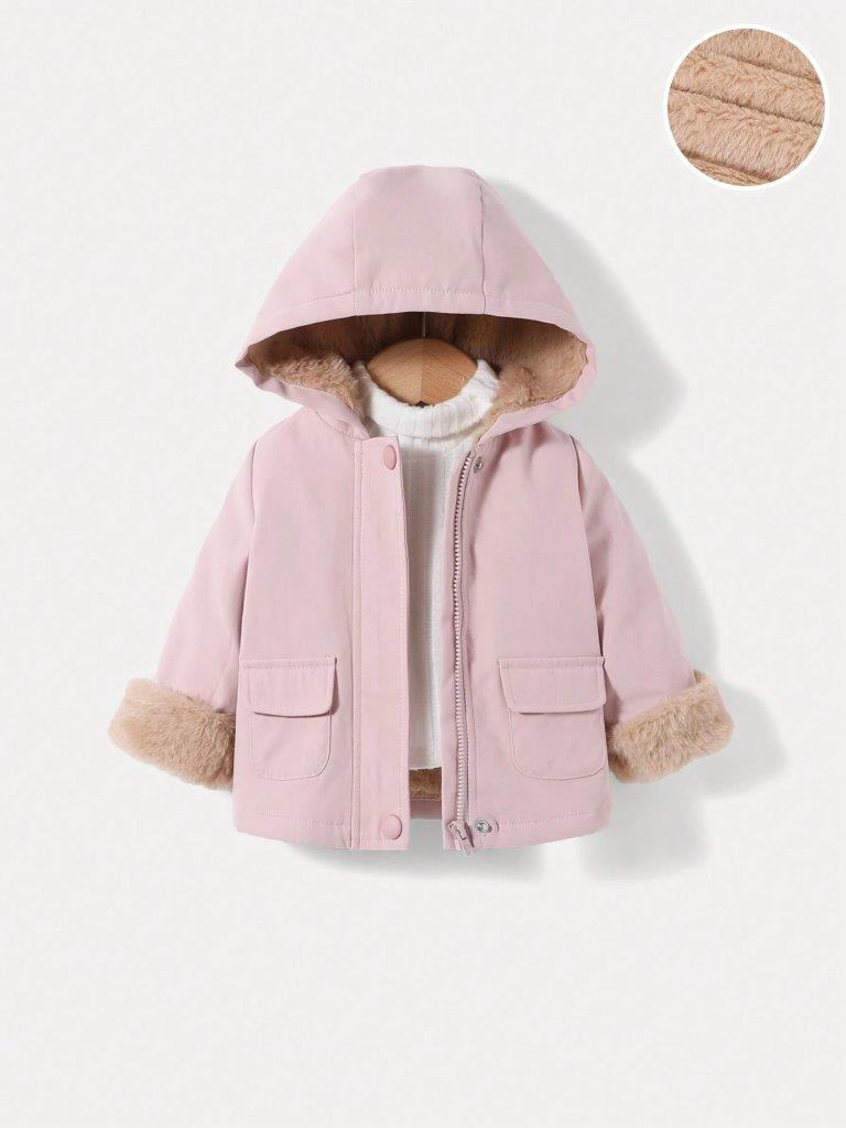 Baby Pink Teddy Lined Hooded Coat