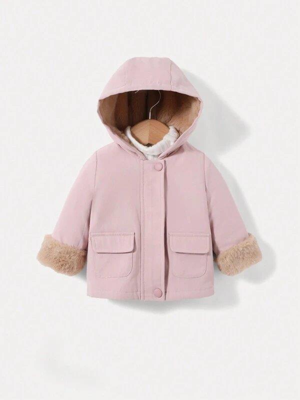 Baby Pink Teddy Lined Hooded Coat
